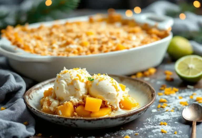 Il vole la vedette aux bûches : le crumble mangue-coco-citron vert qui croustille sous la neige et fond littéralement dans la bouche